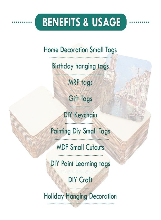 ROOT KRAFT [50pcs]-[ 5cmx5cm]-Square Wooden Pine MDF Cutouts Unfinished Tags for Key Chain,Slices Crafts,Xmas Holiday Hanging Decorations,Painting Wood Craft,MDF Plains,Resin Art Work - Image 2